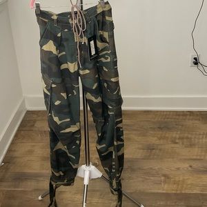 Army cargo pants with tie up ankles